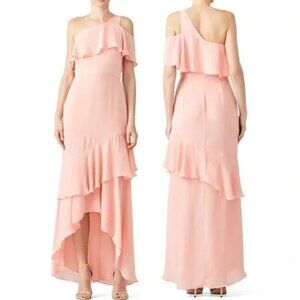 Parker Pink Sharon One Shoulder Chiffon Asymmetrical Hem Evening Gown Size 2